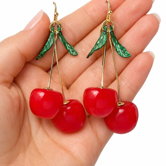 CC and Me Boutique Jewelry - New Cherry Dangle Earrings Red Fruit Statement Jewelry Retro Style